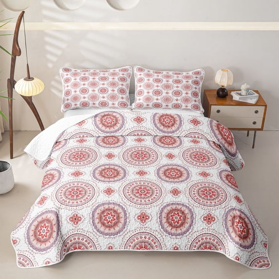 jejeloiu Soft Mandala Twin Quilt Set For Men Women,Delicate Print Twin Coverlet Set,Pink Purple Beige,2pcs