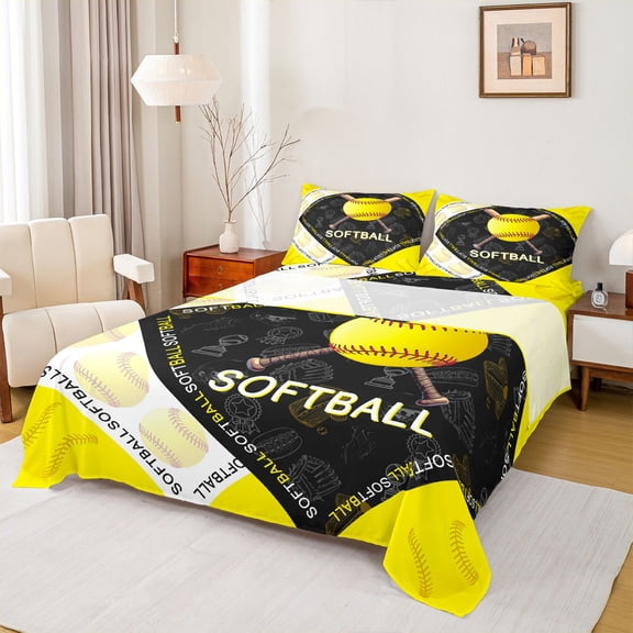 jejeloiu Softball Game Gaming Twin Sheet Sets,Ball Sport Theme Bedding For Boys Teens 3 Pieces