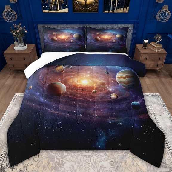 jejeloiu Solar System Queen Comforter Set,Cosmos Planet Bedding Comforter Set For Men Women 3-Piece