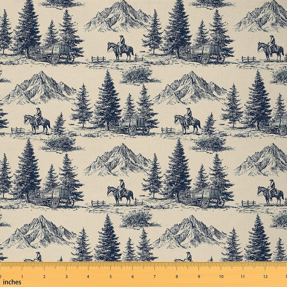 jejeloiu Southwest Cowgirl Fabric by the Yard 5 Yards,Western Farm Style Fabric for Sewing,Country Pine Mountain Home Decor Fabric by the Yard For Men Women,Super Cozy Room Decor