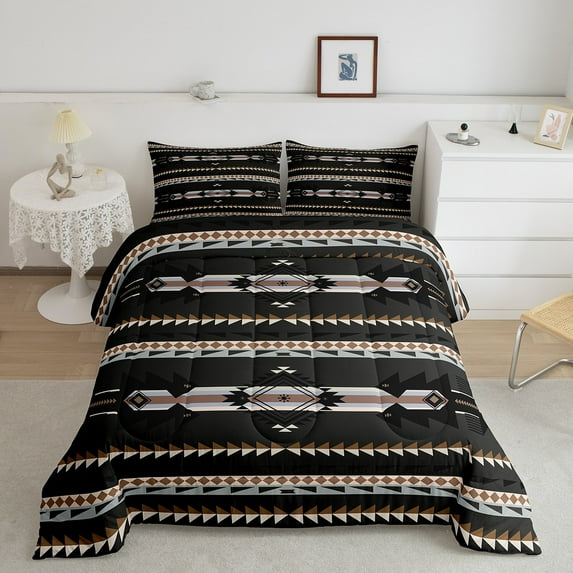 jejeloiu Southwestern Aztec Bedding Comforter Set,Boho Bohemain Pattern Twin Comforter Sets,Green Geometric Triangle Bedding Set,Ultra Soft Bedroom Decor Reversible,2 Pieces