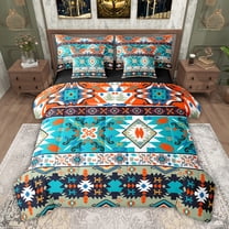 jejeloiu Southwestern Aztec Geometric 7-Piece Bedding Comforter Set,Abstract Boho Flower King Bedding Sets For Girls Boys Reversible