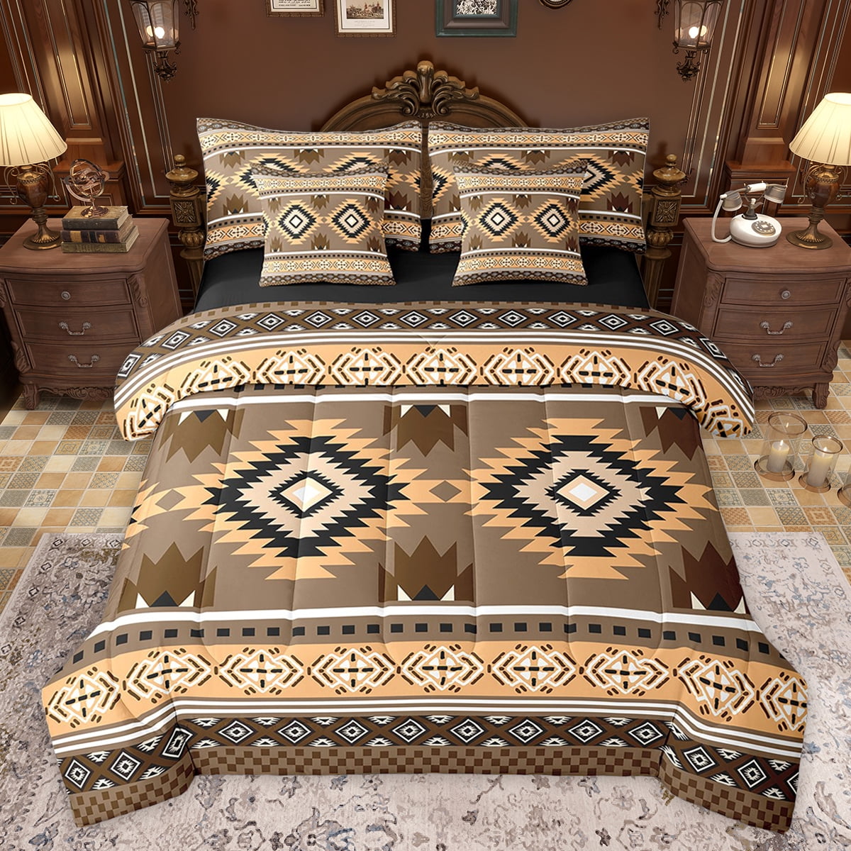 jejeloiu Southwestern Aztec Geometric 7-Piece Bedding Comforter Set ...