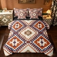 thumbnail image 1 of jejeloiu Southwestern Aztec Geometric 7 Pieces Bedding Comforter Set,Rustic Western Boho Full Bedding Set,Orange Beige Triangle Rhombus Fitted Sheet Flat Sheet For,Ultra Soft Home Decor Reversible, 1 of 8