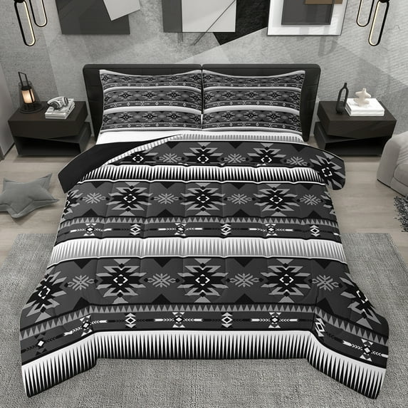jejeloiu Southwestern Aztec Geometric Bedding Comforter Set,Boho Exotic Style Twin Comforter Sets,Gray Black Bedding Set For Men Women,Super Cozy Room Decor Reversible,2pcs
