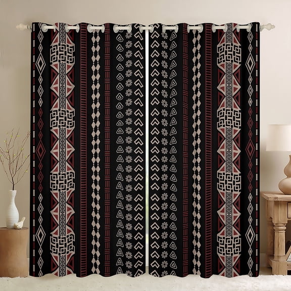 jejeloiu Southwestern Aztec Geometric Blackout Curtains Set of 2 (52x84 Each),Rustic Western Boho Window Curtains,Triangle Plaid Circular Curtains and Drapes For Adult,Ultra Soft Home Decor