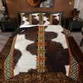 thumbnail image 1 of jejeloiu Southwestern Aztec Geometric Queen Comforter Set,Brown Cattle Hide Bedding Comforter Set For Kids Reversible 3pcs, 1 of 8