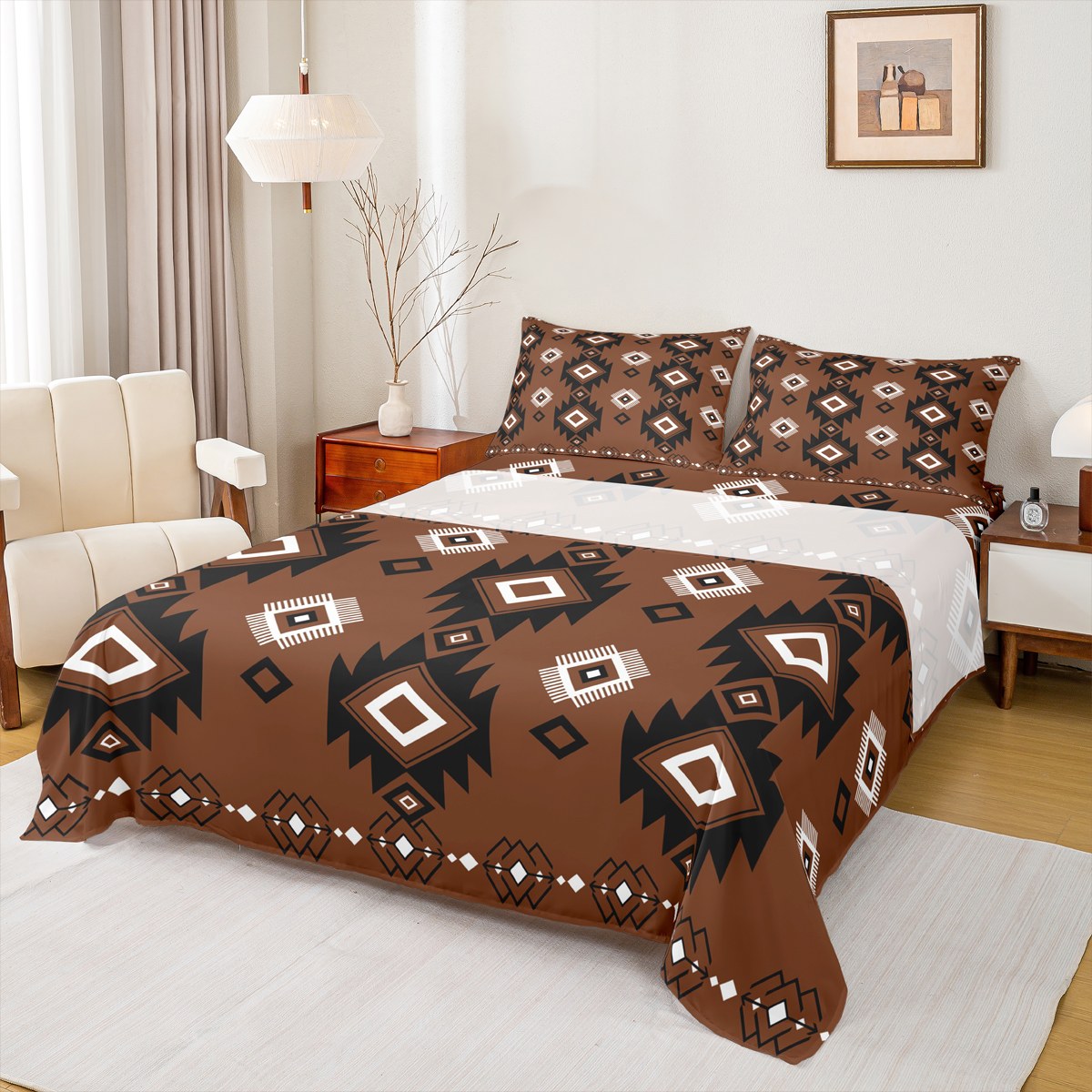 jejeloiu Southwestern Aztec Queen Sheet Sets,Boho Bohemain Pattern Flat ...