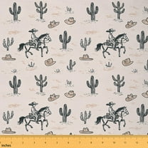 jejeloiu Southwestern Cowboy Fabric by the Yard 1 Yard, Farm Horse Home Decor Fabric by the Yard, Botanical Cactus Room Decor Fabric by the Yard