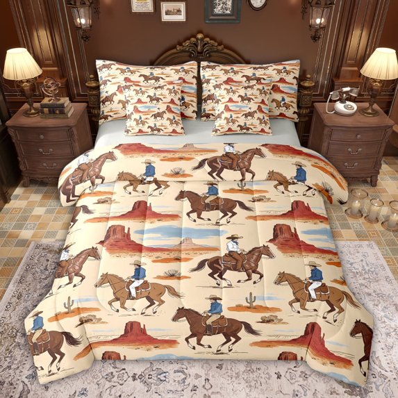 jejeloiu Southwestern Cowboys 7-Piece Twin Bedding Sets,Rustic Farmhouse Horse Bedding Comforter Set For Boys Kids Reversible