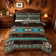 thumbnail image 1 of jejeloiu Southwestern Geometric Full Size Comforter Sets,Cowhide Pattern Bedding Comforter Set For Boys,Turquoise Brown,Black Reversible,3 Pieces,1 Comforter and 2 Pillowcases, 1 of 7