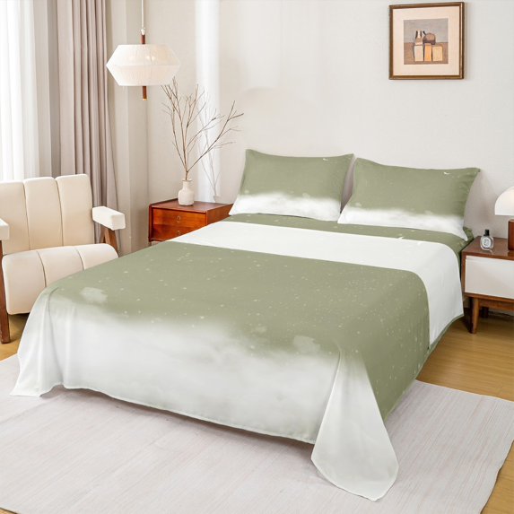 jejeloiu Space Starry Twin Sheet Sets,Gradient Green White Twin Fitted Sheet,Modern Aesthetic Art Flat Sheet For Teens,Microfiber Bedroom Decor,3-Piece