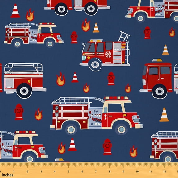jejeloiu Special Vehicle Fabric by the Yard 3 Yards,Fire Truck Sewing Fabric,Firefighting Theme Fabric for Sewing For Teens Boys,Luxury Bedroom Decor