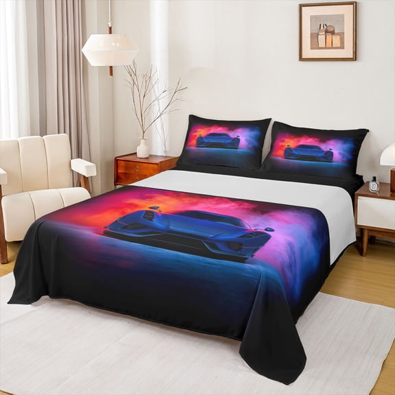 jejeloiu Speed Racing Games Queen Sheet Sets,Extreme Sport Lover Bed Set For Race Gamer 4pcs