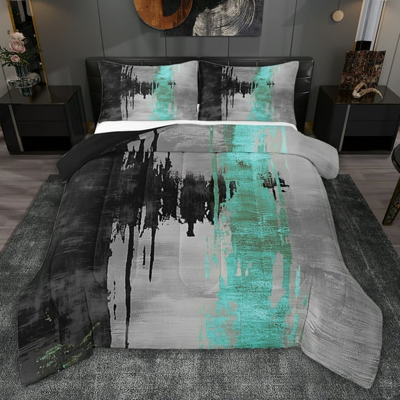 jejeloiu Splash Ink Twin Comforter Sets,Black Gray Blue Bedding Set For Girls Kids Reversible 2pcs