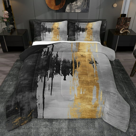 jejeloiu Splashing Ink Geometric Twin Comforter Sets,Black Gray Gold Bedding Set For Girls Teens Reversible 2-Piece