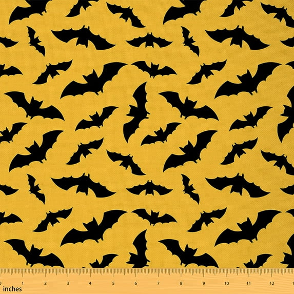 jejeloiu Spooky Bats Fabric by the Yard 10 Yards,Happy Halloween Room Decor Fabric by the Yard,Black Orange Sewing Fabric For Boys Kids,Luxury Bedroom Decor