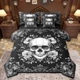 thumbnail image 1 of jejeloiu Spooky Gothic 7-Piece Twin Bedding Sets,Skull Flower Pattern Bedding Comforter Set,White Gray Black Sheet Sets For Men Women,Super Cozy Room Decor Reversible, 1 of 8