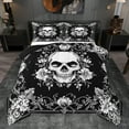 thumbnail image 1 of jejeloiu Spooky Gothic Queen Comforter Set,Skull Flower Pattern Bedding Sets,White Black Bedding Comforter Set For Men Women,Super Cozy Room Decor Reversible,3-Piece, 1 of 8