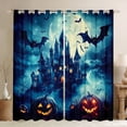thumbnail image 1 of jejeloiu Spooky Halloween Castle Blackout Curtains,Horror Pumpkin Lantern Curtains Pack of 2 (38x45 Each),Black Bats Window Curtains For Boys Kids,Ultra Soft Home Decor, 1 of 6