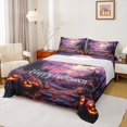 thumbnail image 1 of jejeloiu Spooky Pumpkin Lantern Twin Sheet Sets,Halloween Theme Bat Twin Fitted Sheet,Rustic Farmhouse Cabin Flat Sheet,Microfiber Room Decorative,3pcs, 1 of 7
