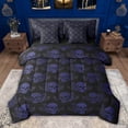 thumbnail image 1 of jejeloiu Spooky Skeleton 7-Piece Bedding Comforter Set,Blue Flower Floral King Bedding Sets For Men Women Reversible, 1 of 8