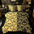 thumbnail image 1 of jejeloiu Spooky Skull 7pcs Queen Bedding,Victorian Damask Flower Bedding Comforter Set Queen For Adults,Gold Black,Black Reversible, 1 of 7