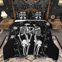 jejeloiu Spooky Valentine'S Day Bedding Comforter Set,Gothic Skull Skeleton Twin Comforter Sets,White Black Bedding Set For Men Women,Super Cozy Room Decor Reversible,2pcs