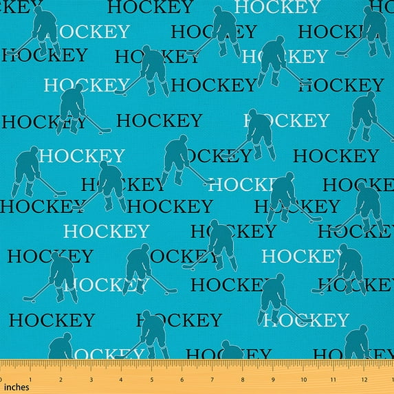 jejeloiu Sports Game Fabric by the Yard 5 Yards,Ice Hockey Fabric for Sewing,Cyan Black White Home Decor Fabric by the Yard For Children,Breathable Room Decor