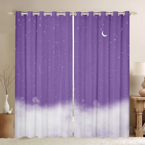 jejeloiu Starry Sky Clouds Curtains Pack of 2 (42x84 Each),Outer Space Galaxy Theme Curtains Blackout,Purple White Ombre Bedroom Curtains For Girls,Super Cozy Room Decor