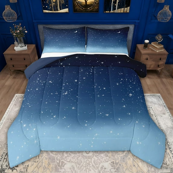 jejeloiu Starry Sky Queen Comforter Set,Universe Nebula Theme Bedding Comforter Set For Kids Reversible 3pcs