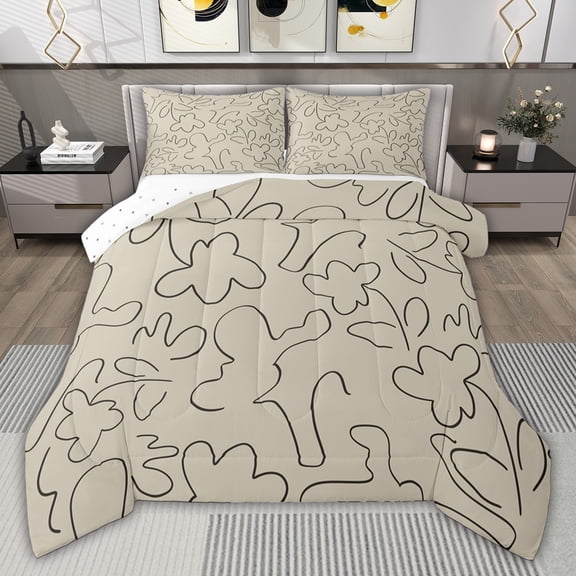 jejeloiu Stripe Line Flower Twin Comforter Sets,Black Khaki Bedding Set For Girls Kids Reversible 2pcs