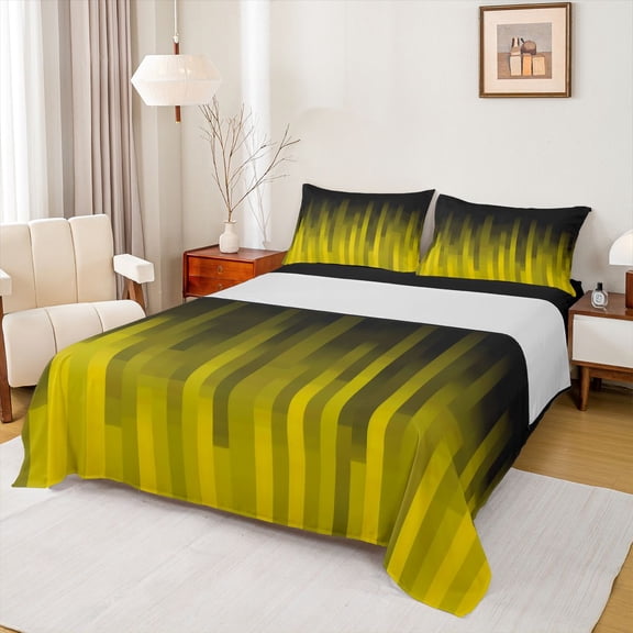 jejeloiu Stripes Geometric Design Bed Sheets For Kids,Gradient Yellow Neon Striped King Sheets For Boy,4pcs