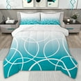 thumbnail image 1 of jejeloiu Stripes Lines Circle Twin Comforter Sets,Cyan White Bedding Set For Teens Kids Reversible 2pcs, 1 of 8