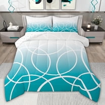 jejeloiu Stripes Lines Circle Twin Comforter Sets,Cyan White Bedding Set For Teens Kids Reversible 2pcs