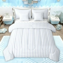 jejeloiu Stripes Lines Geometric 7-Piece Twin Bedding Sets,Modern Abstract Art Bedding Comforter Set,Blue White Sheet Sets For Adults,Ultra Soft Home Decor Reversible