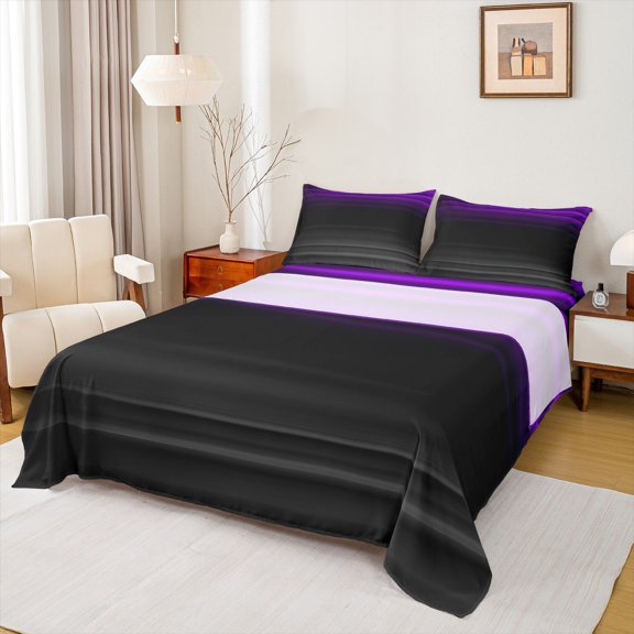 jejeloiu Stripes Lines Geometric Twin Sheet Sets,Minimalist Desgin Twin Fitted Sheet,Purple Black Flat Sheet For Adults,Ultra Soft Home Decor,3-Piece