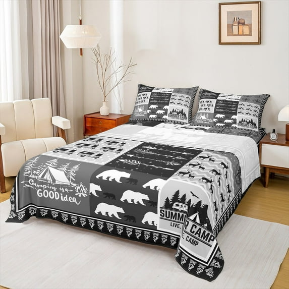 jejeloiu Summer Camper Rv Bed Sheets,Outdoor Advenrure Camping King Sheets,Safari Bear Deer Sheet Set For Teens,Ultra Soft Home Decor,4-Piece