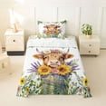 thumbnail image 1 of jejeloiu Sunflower Highland Cow Watercolor Twin Sheet Sets Kids,Floral Farm Print Bedding,3-Piece, 1 of 6