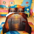 thumbnail image 1 of jejeloiu Sunset Ocean Full Size Comforter Sets,Hawaii Sea Holiday Bedding Comforter Set For Boys,Orange Black,Reversible,3-Piece,1 Comforter and 2 Pillowcases, 1 of 7