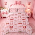 thumbnail image 1 of jejeloiu Sweet Cherry Strawberry Bedding Comforter Set,Cute Cartoon Bowknot Twin Comforter Sets,Pink Bowtie Bow Bedding Set For Girl,Super Cozy Room Decor Reversible,2-Piece, 1 of 8