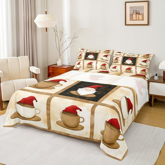 jejeloiu Sweet Dessert Merry Christmas Cute Xmas Gnome Twin Sheet Set,Super Cozy Children Bedding,3 Pieces