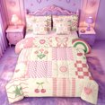 thumbnail image 1 of jejeloiu Sweet Patchwork 7-Piece Twin Bedding For Girls,Checker Print Bedding Comforter Set,Pink Cream,Pink Reversible, 1 of 7