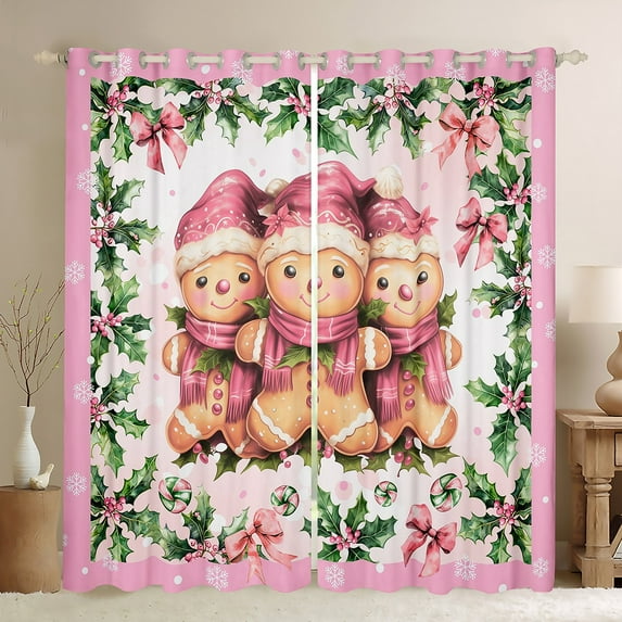 jejeloiu Sweet Snowmen Biscuit Black Out Curtains,Merry Christmas Curtains Pack of 2 (42x63 Each),Pgreen Xmas Tree Bedroom Curtains For Girls Boys,Reathable Home Decor