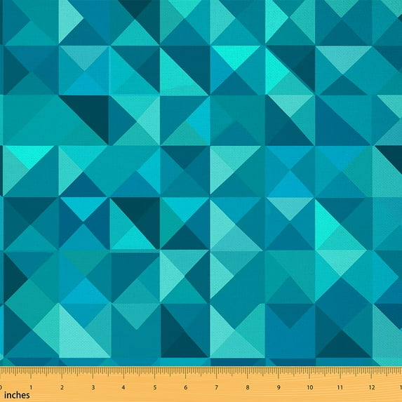 jejeloiu Teal Cyan Blue Fabric by the Yard 1 Yard, Contemporary Minimalist Sewing Fabric, Geometric Triangle Room Decor Fabric by the Yard, Breathable Home Decor