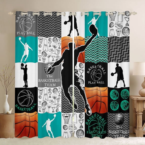 jejeloiu Teens Ball Sport Black Out Curtains,Basketball Game Gaming Curtains Pack of 2 (42x63 Each) For Boys Kids