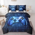 thumbnail image 1 of jejeloiu Teens Blue Gamepad 7-Piece Bedding Comforter Set,Modern Gamer King Bedding Sets,Blue Geometric Honeycomb Bed Sheets For Boys Kids,Ultra Soft Home Decor Reversible, 1 of 8