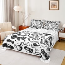 jejeloiu Teens Gamepad Twin Sheet Sets,Modern Gamer Twin Fitted Sheet,Sketch Video Game Flat Sheet For Boys Kids,Ultra Soft Home Decor,3 Pieces