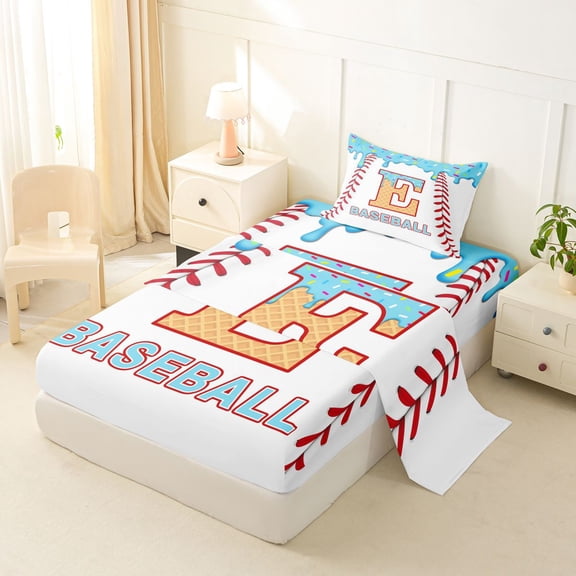 jejeloiu Teens Personalized Gifts Twin Sheet Sets,First Letter E Bedding For Baseball Lover 3pcs