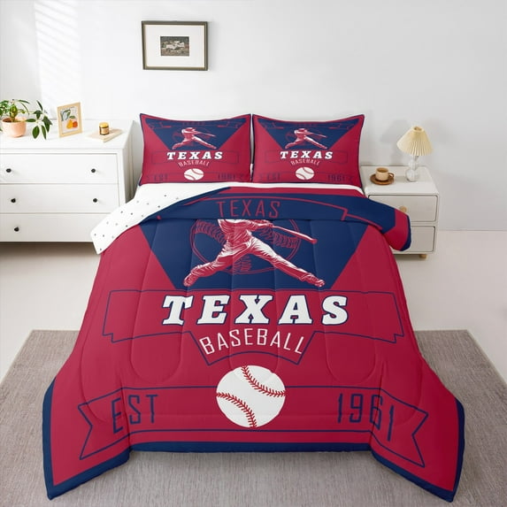 jejeloiu Texas Bedding Comforter Set,Ball Game Lover Twin Comforter Sets,Baseball Sport City Bedding Set For Children,Super Cozy Room Decor Reversible,2pcs